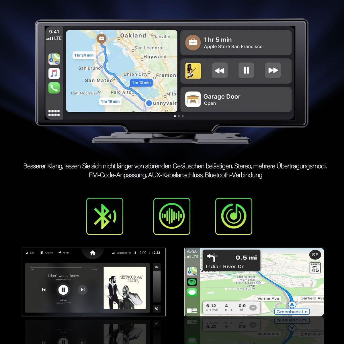 10" Portable CarPlay & Android Auto Touchscreen Einheit mit 4K Dashcam + Backup Cam für jedes Auto – Bild 6